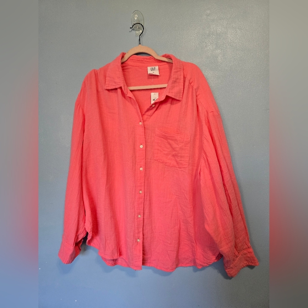 Gap Gauze Big Shirt Neon Blazing Pink 2XL New